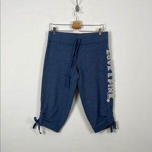 PINK Victoria's Secret Women's S Blue Embroidered Side Drawstring Capri Pants